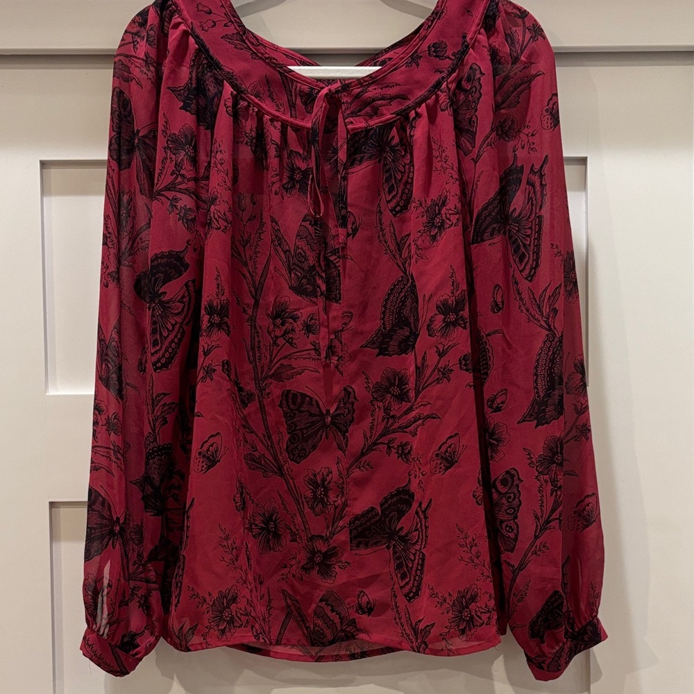 Women's  Sheer Floral Butterfly Blouse